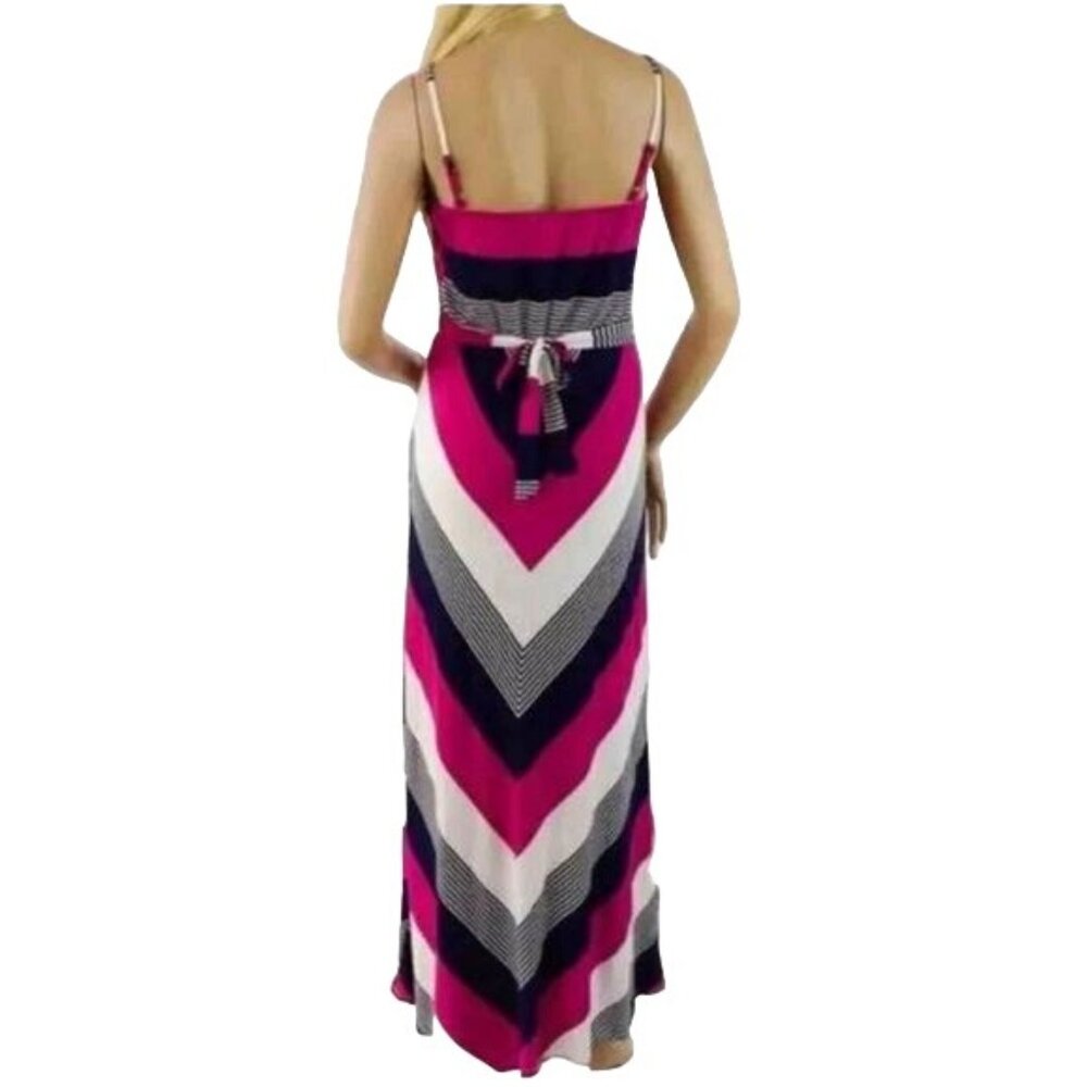 Vintage Neiman Marcus Chevron Striped Tie Waist Maxi Dress - Picture 16 of 16